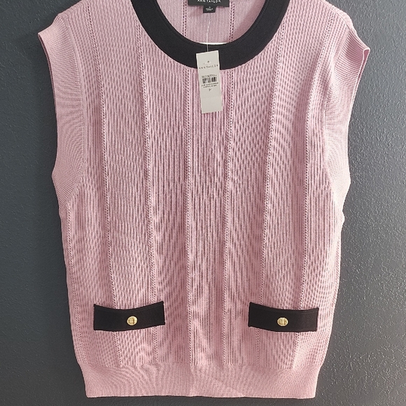 Ann Taylor Sweaters - Ann Taylor Pink Knit Top with Black Trim